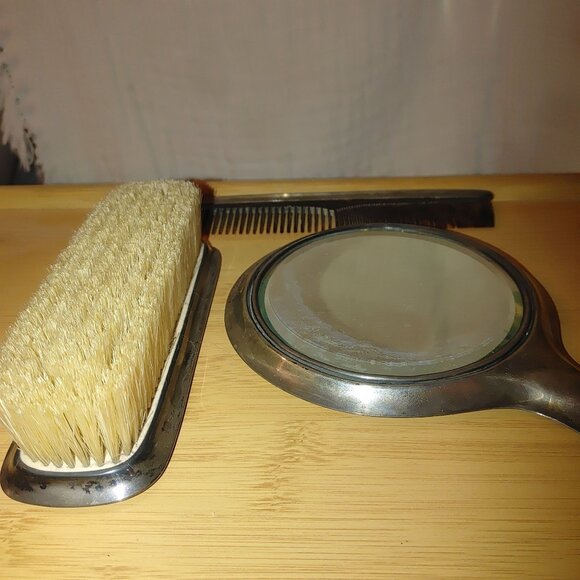 Antique Arts Crafts Lebolt 925 Sterling Hammered Silver Vanity Set Mirror Brush - Picture 14 of 16